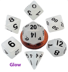 FanRoll Dice (MDG): 7 Set Polyhedral 10mm Mini Glow-in-the-Dark Clear 4310